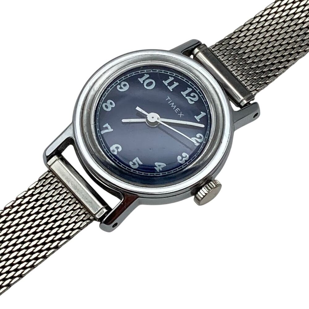 VTG 70's Timex Mechanical  Women's Blue Dial Watch 25mm Adjustable Band WORKING